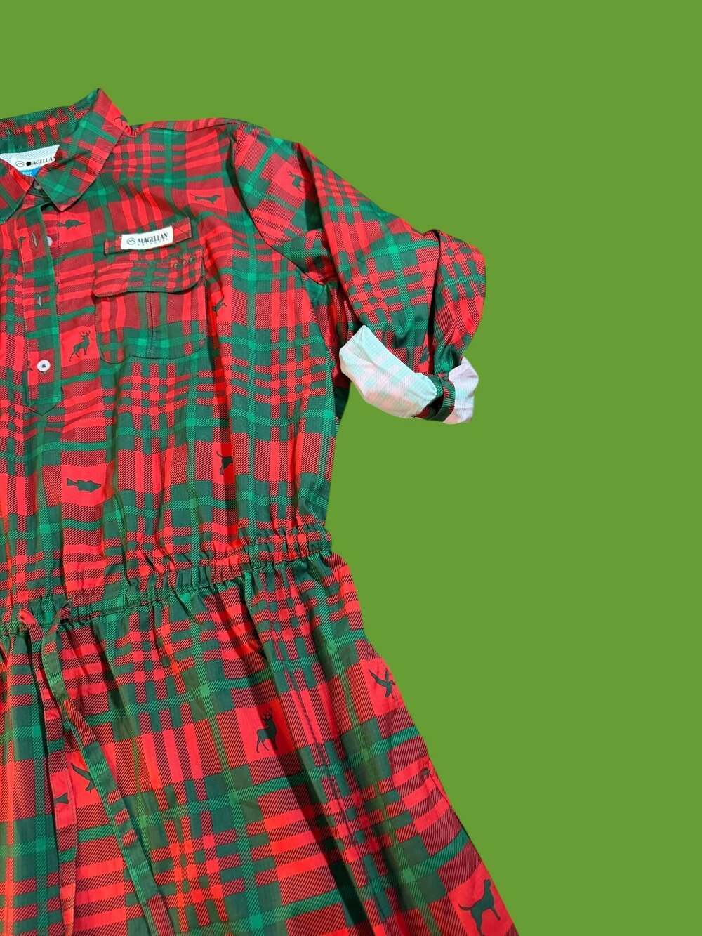 Magellan Outdoors Women's Fish Gear Plaid Christmas Animal Print Shirt Dress XXL - Picture 8 of 11